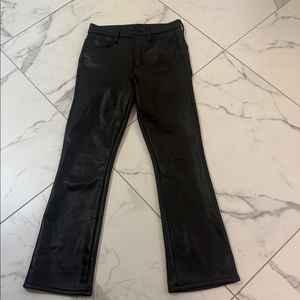 Mother The Insider Ankle Faux Leather Flare Pants Black Size 26